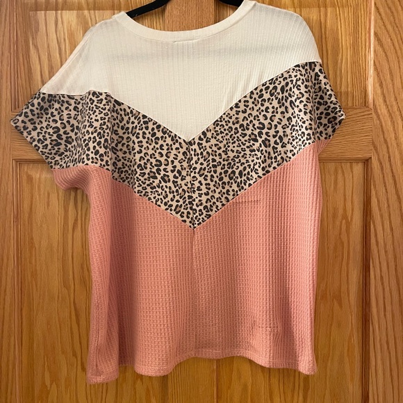 Pink, white, cheetah waffle knit top, size M (oversized) - Picture 2 of 4